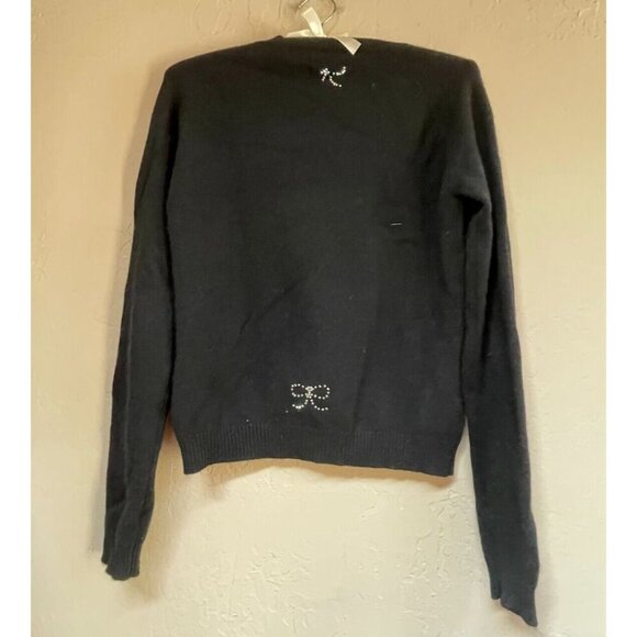 Cochni Italy Womens Cashmere Pullover Sweater Bow Crystal Stud Black Lightweight - Picture 2 of 10